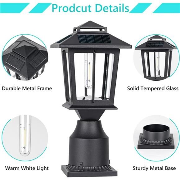 Metal Solar Post Lights 2 Pack, Solar Post Cap Light, Solar Lamp Post for Pole - Picture 5 of 14